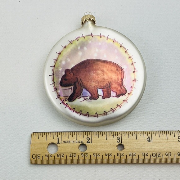 Christmas by Krebs Lakeside Lodge Bear Ornament Box of 2 Disc Glass Leslie Blake - Picture 6 of 7